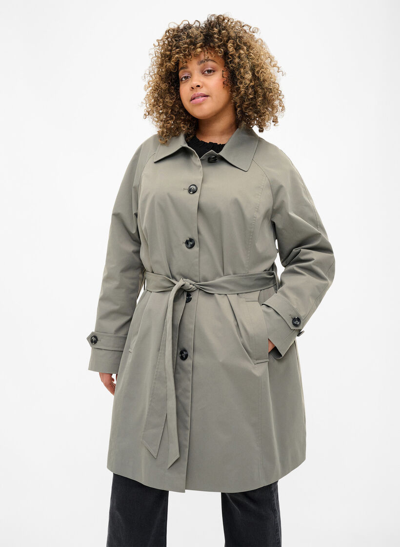 Trenchcoat med lommer og belte, Sea Spray, Model image number 0