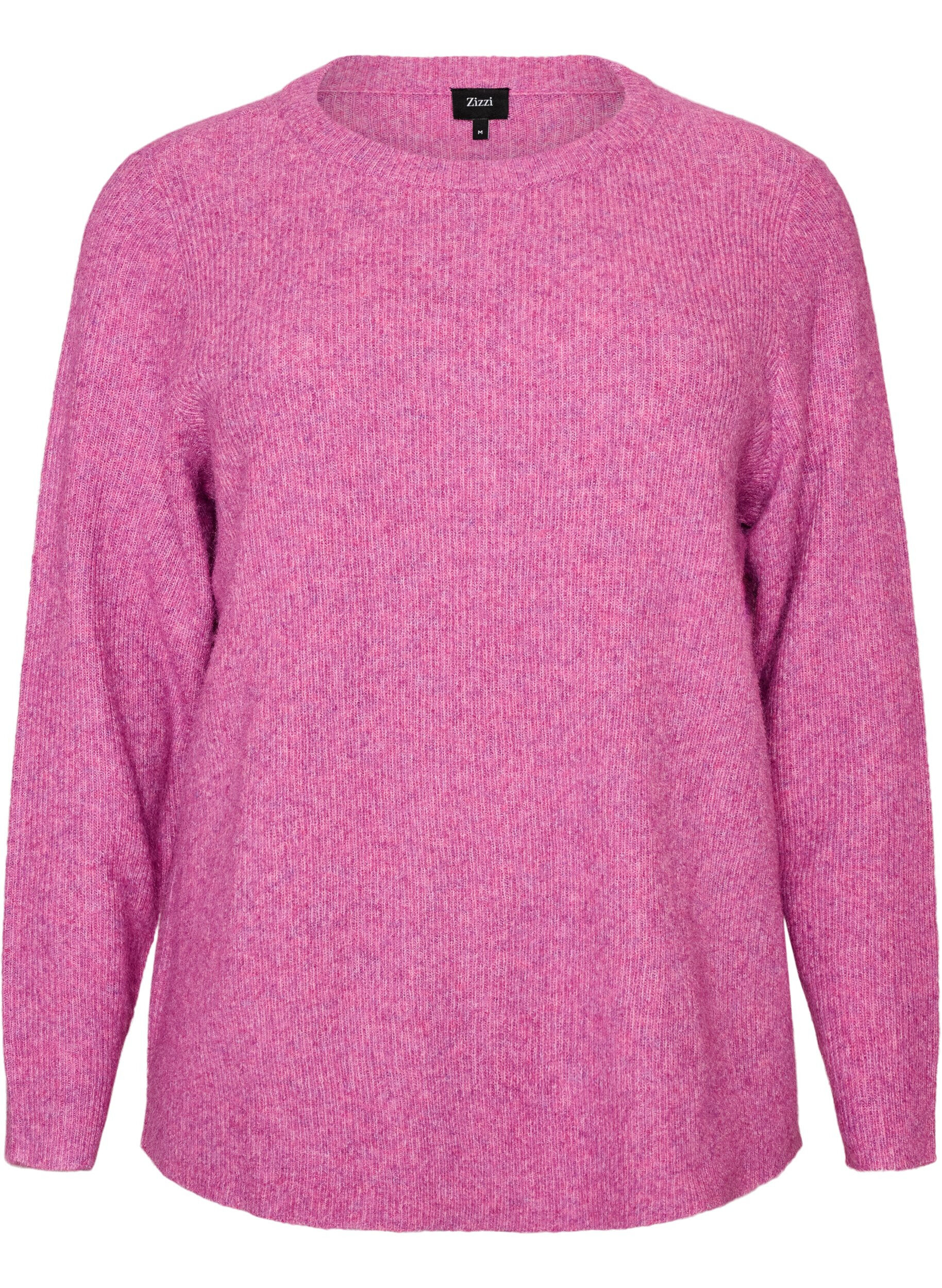 ZizziMelert strikkebluse med rund hals, Lilla, Packshot image number 0