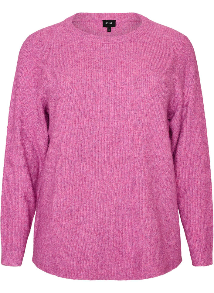 Melert strikkebluse med rund hals, Lilla, Packshot image number 0