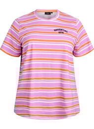 Bomulls T-skjorte med striper, Rosa