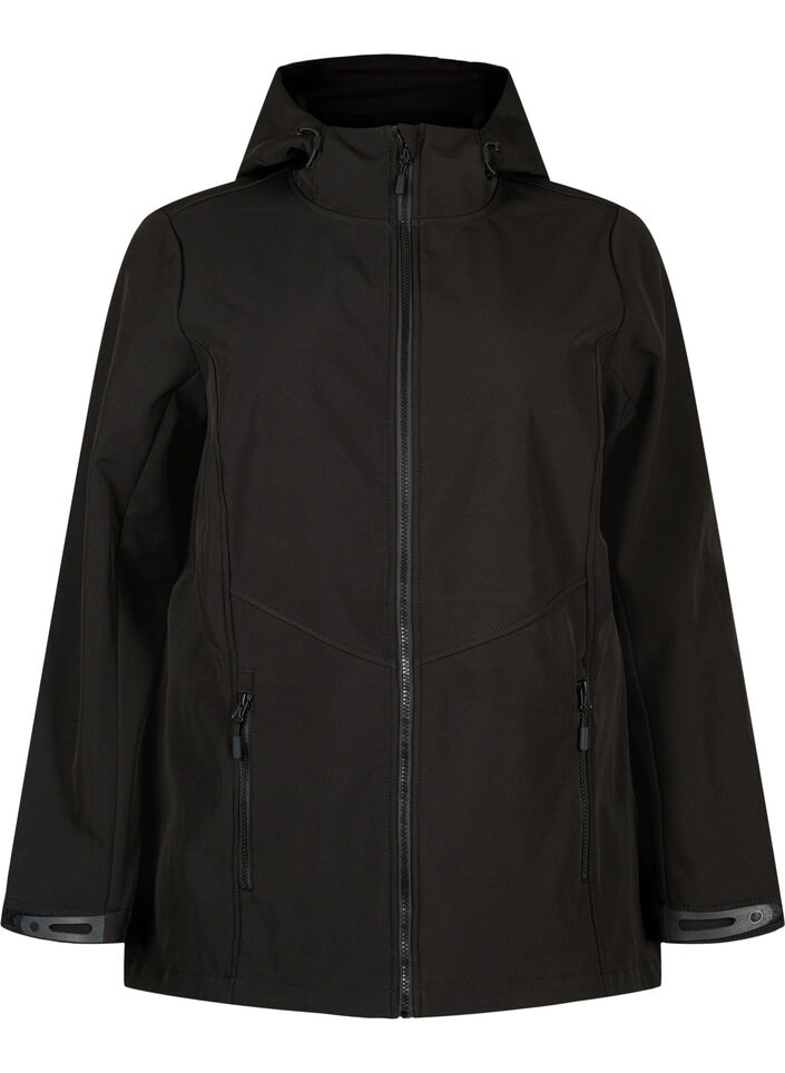 Kort softshell-jakke med lommer, Black, Packshot image number 0