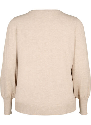 Strikkegenser med viskose og ballongermer, Simply Taupe Mel., Packshot image number 1