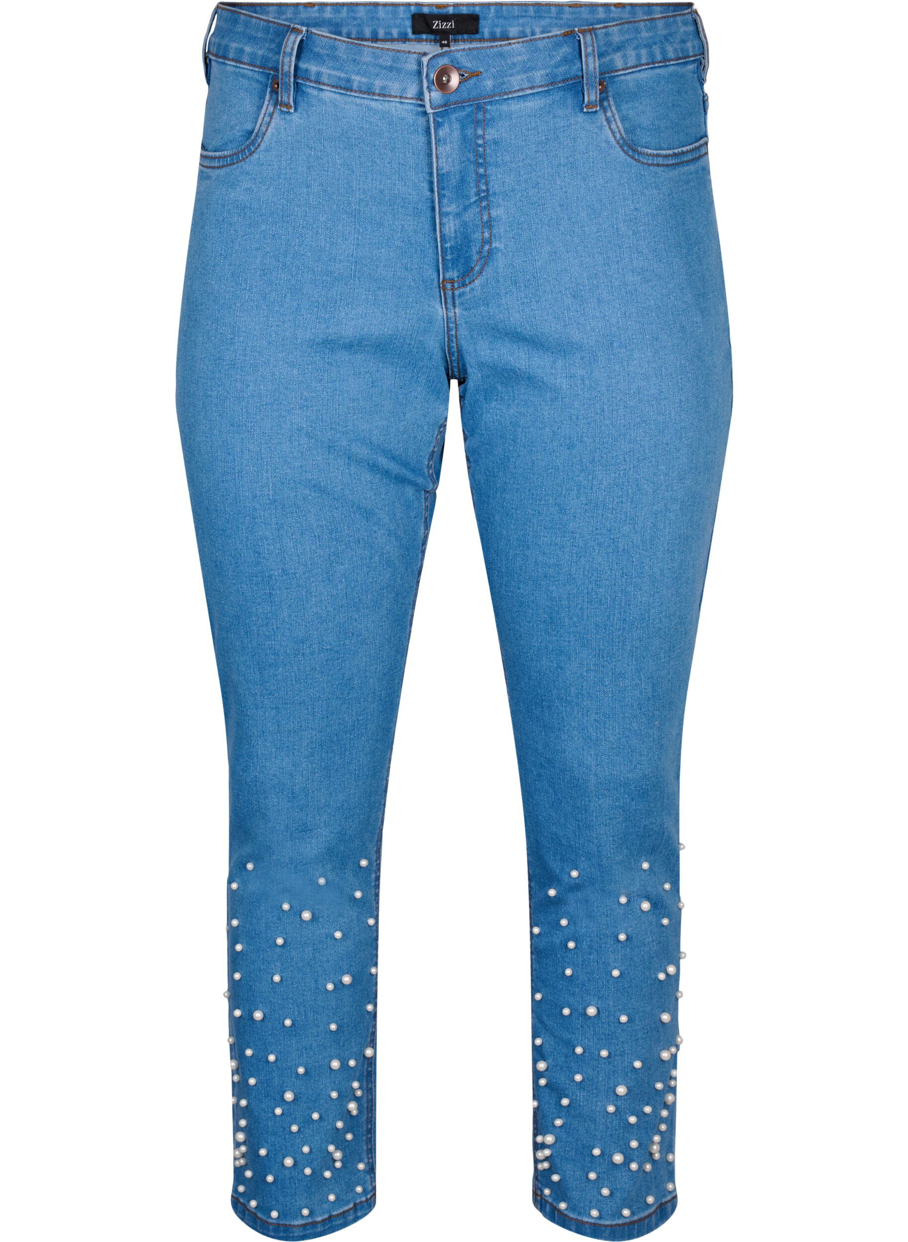 Zizzi Smal passform Emily jeans med perler, Light Blue, Packshot image number 0