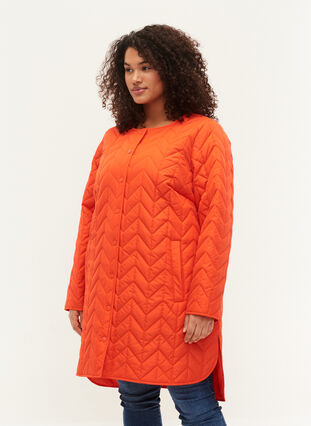 Quiltet jakke med knapper, Tangerine Tango, Model image number 0