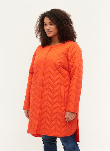 Quiltet jakke med knapper, Tangerine Tango, Model image number 0
