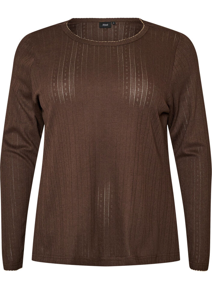 &Oslash;kologisk bomulls pyjamatopp med hullbroderi, Brun, Packshot image number 0