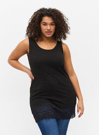 Lang bomullstopp med blondekant, Black, Model