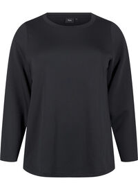 Modalblanding bluse med rund hals, Svart Modalblanding bluse med rund hals