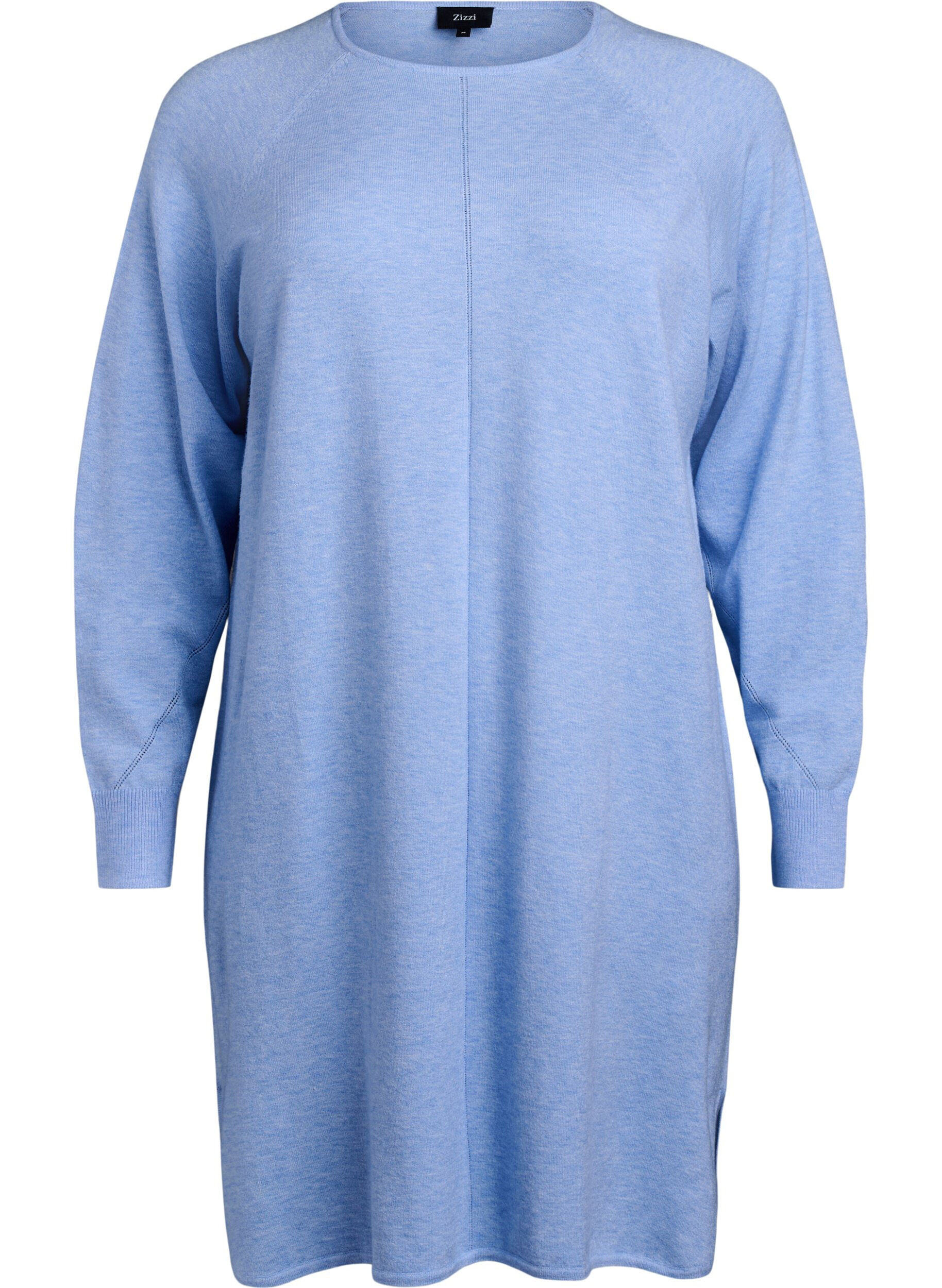 Zizzi Strikket kjole med rund hals og strikket m&oslash;nster, Della R. Blue Mel., Packshot image number 0