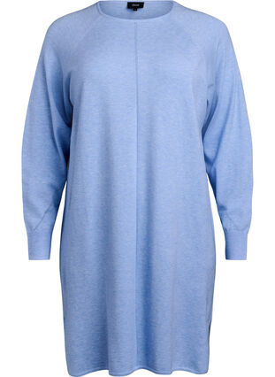 Zizzi Strikket kjole med rund hals og strikket mønster, Della R. Blue Mel., Packshot image number 0