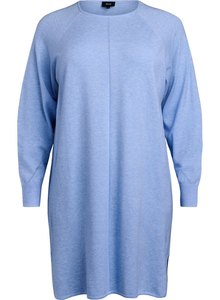 Strikket kjole med rund hals og strikket mønster, Della R. Blue Mel., Packshot image number 0