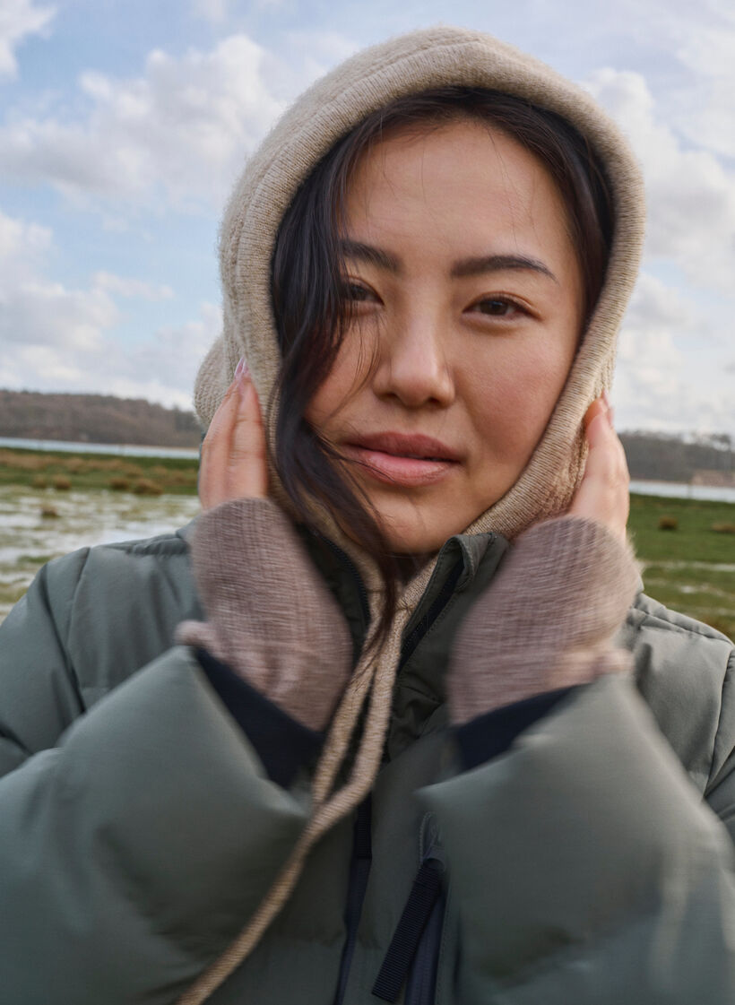 Strikket balaclava med snorer, Beige, Image image number 0