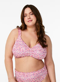 Blomstret bikinioverdel med avtakbar polstring, Rosa Blomstret bikinioverdel med avtakbar polstring, Rosa, Model