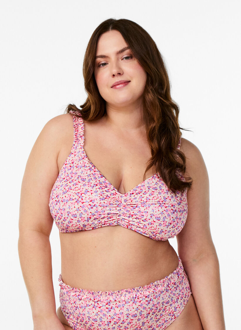 Blomstret bikinioverdel med avtakbar polstring, Rosa, Model image number 0