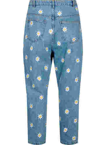 Cropped Mille jeans med broderte blomster, Light Blue Flower, Packshot image number 1