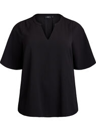 Kortermet bluse med V-hals, Black