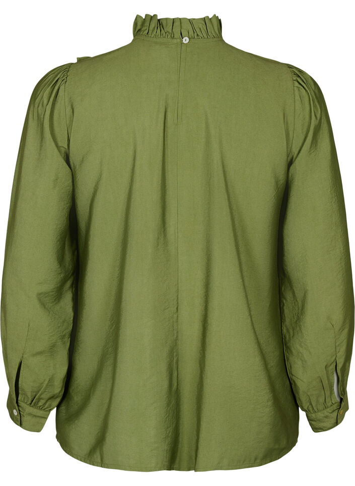 Bluse i viskose med volanger, Loden Green, Packshot image number 1