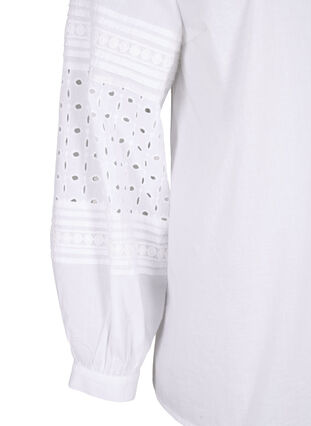 Bluse med lange ermer og dekorative detaljer, Bright White, Packshot image number 3