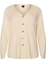 Finstrikket cardigan med dekorative knapper, Vanilje