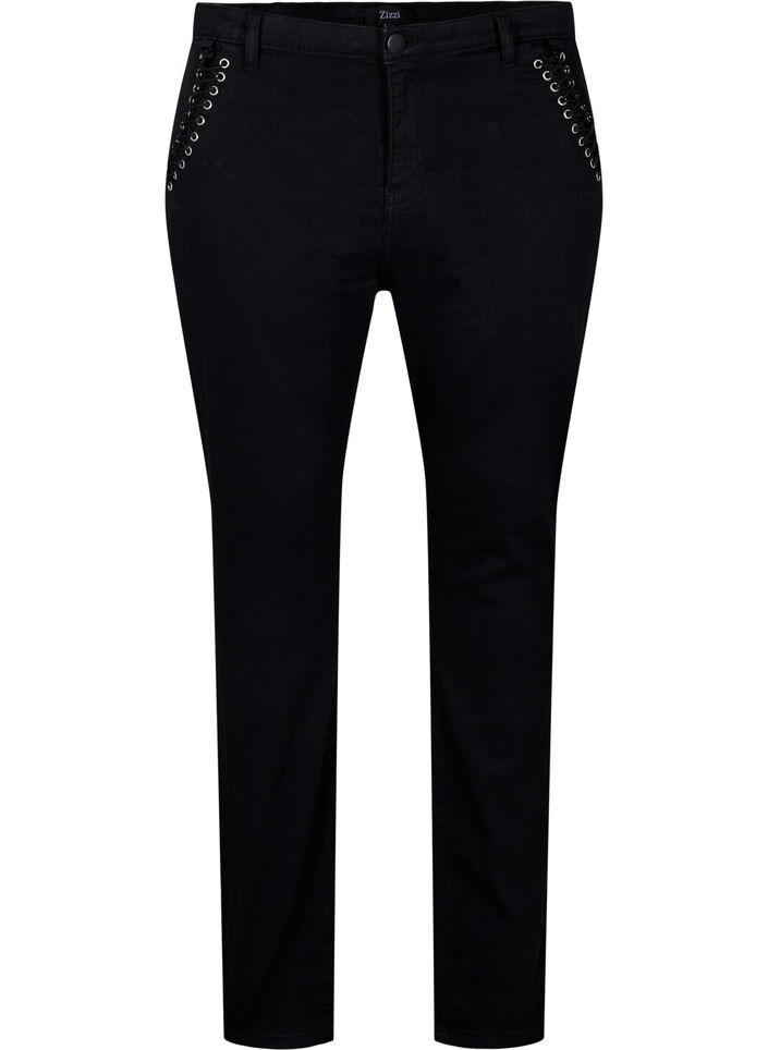 Super slim Amy jeans med sn&oslash;redetaljer, Black, Packshot image number 0