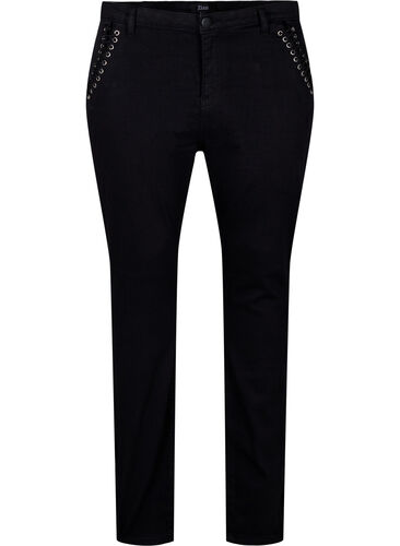 Super slim Amy jeans med snøredetaljer, Black, Packshot image number 0