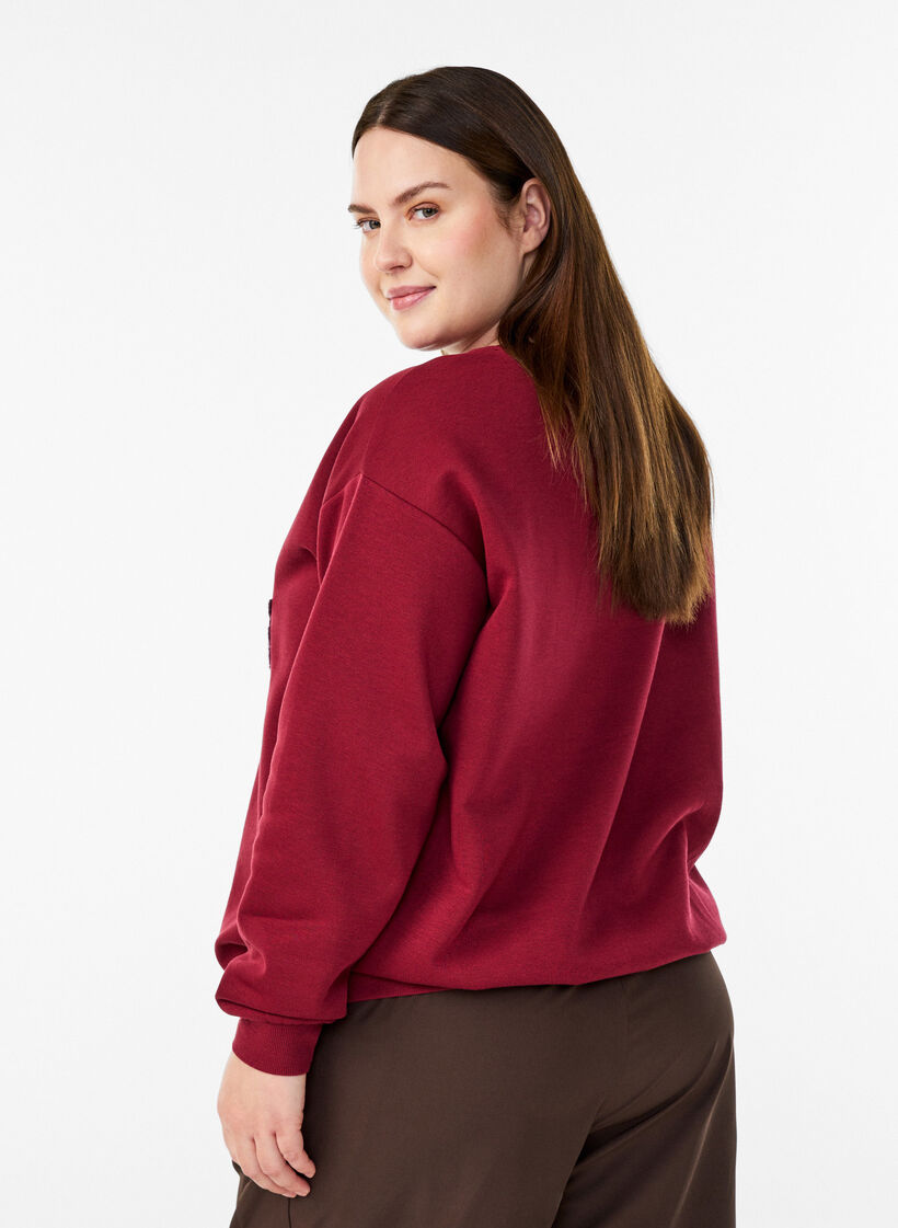 Genser med frott&eacute;tekst, M&oslash;rk Bordeaux, Model image number 2