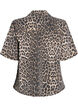 Leopardmønstret denimbluse med krage og halvlange ermer, Brun, Packshot image number 1