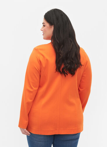Enkel blazer med knapp og pyntelommer, Mandarin Orange, Model image number 1