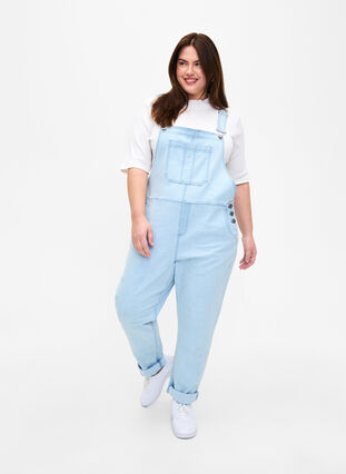 Zizzi Striped denim snekkerbukser, L. Blue Denim Stripe, Model image number 0