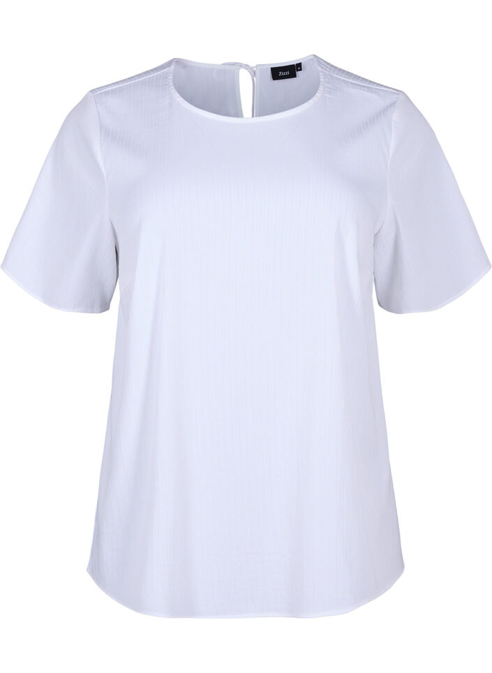 Kortermet bluse i viskose med knytebånd, Bright White, Packshot image number 0