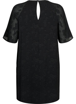 Kjole med struktur og korte ermer , Black, Packshot image number 1