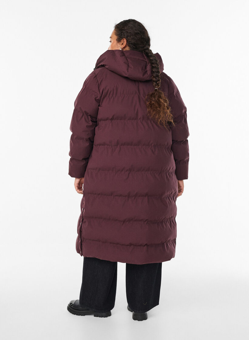 Lang vinterk&aring;pe med hette, M&oslash;rk Bordeaux, Model image number 1