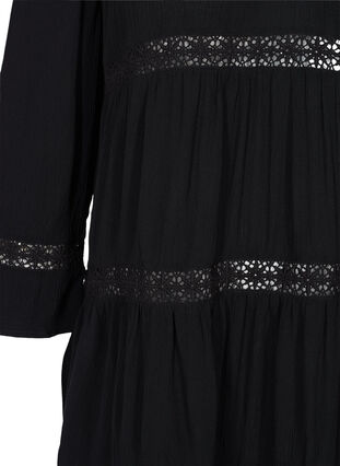 Viskosekjole med A-form og blonder, Black, Packshot image number 3