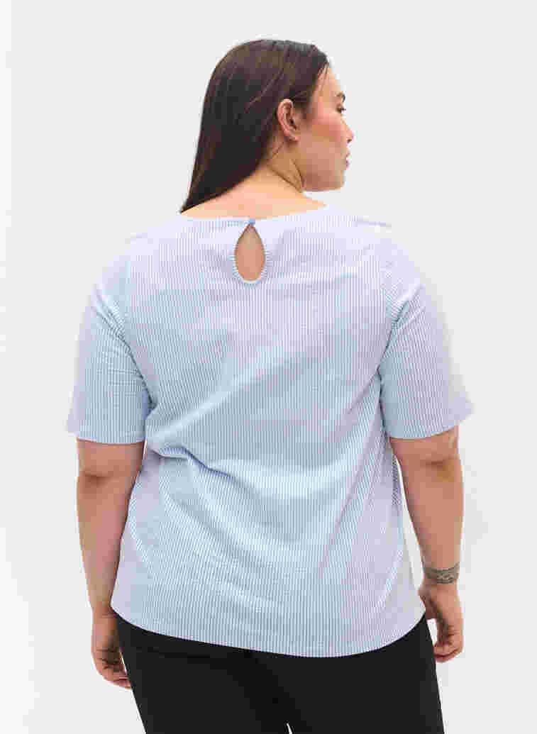 Stripete bluse med 3/4-ermer, Lavender L Stripe, Model image number 1