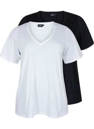 FLASH - T-skjorter med V-hals, 2 stk., White/Black, Packshot image number 0