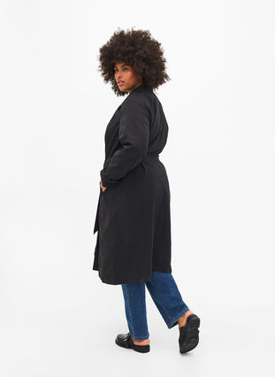 Zizzi Lang trenchcoat med belte, Black, Model image number 1