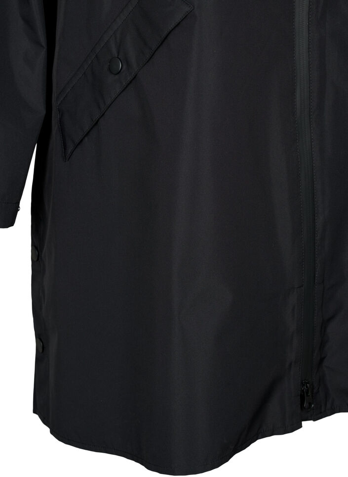 Regnjakke med lommer og hette, Svart, Packshot image number 3