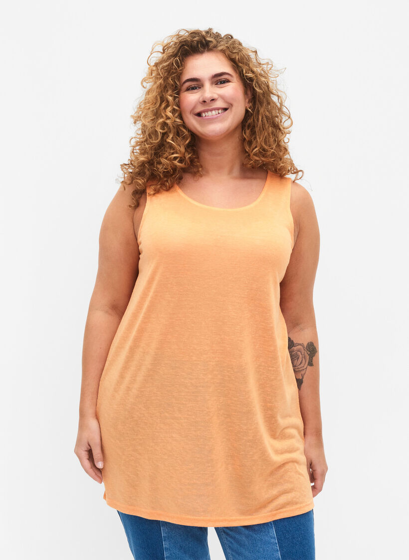 Topp med struktur og rund hals, Mock Orange, Model image number 0