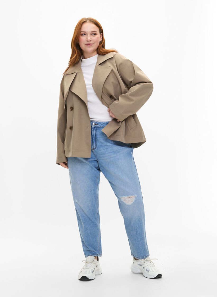 Kort trenchcoat med trykknapplukking, Coriander, Model image number 2