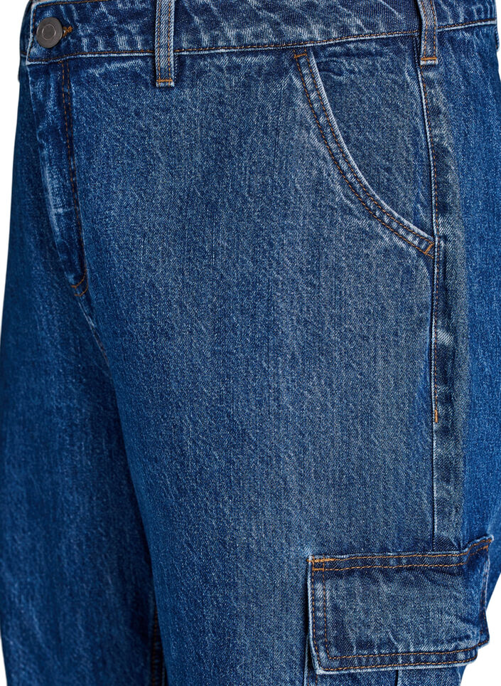 Høymidjede cargojeans, Blue Denim, Packshot