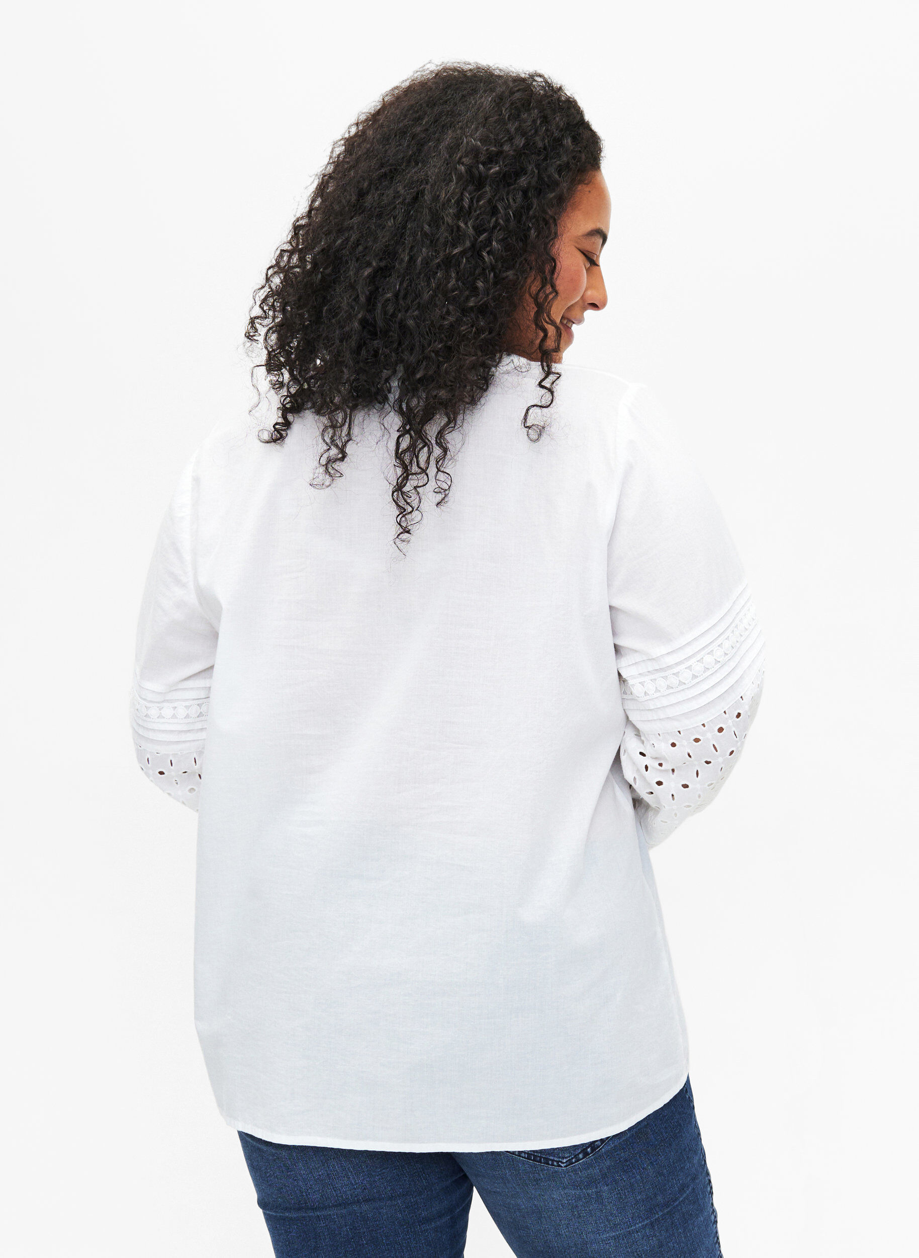 Zizzi Bluse med lange ermer og dekorative detaljer, Bright White, Model image number 1