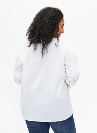 Bluse med lange ermer og dekorative detaljer, Bright White, Model image number 1