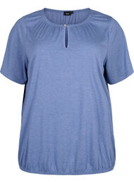 Melange Bluse med korte ermer, Moonlight Blue Mel.