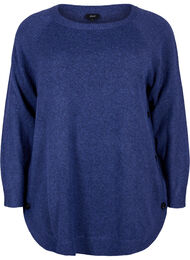 Melert strikkegenser med knappedetaljer, Navy Blazer Mel.