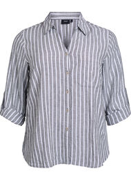 Skjorte i lin og viskose med 3/4 ermer, Thyme White Stripe