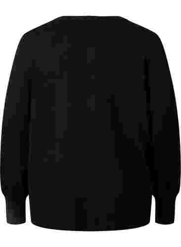 Ribbet cardigan med knappelukking, Black, Packshot image number 1