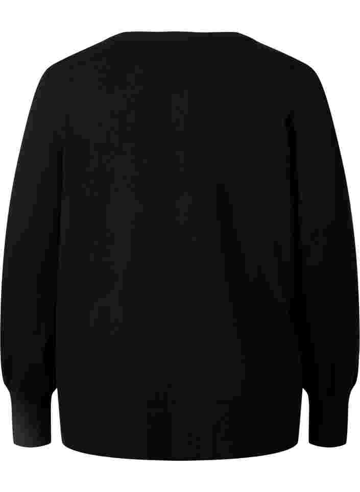 Ribbet cardigan med knappelukking, Black, Packshot image number 1