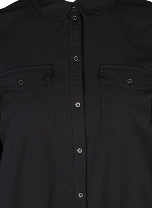 Lang bomullsskjorte med brystlommer, Black, Packshot image number 2