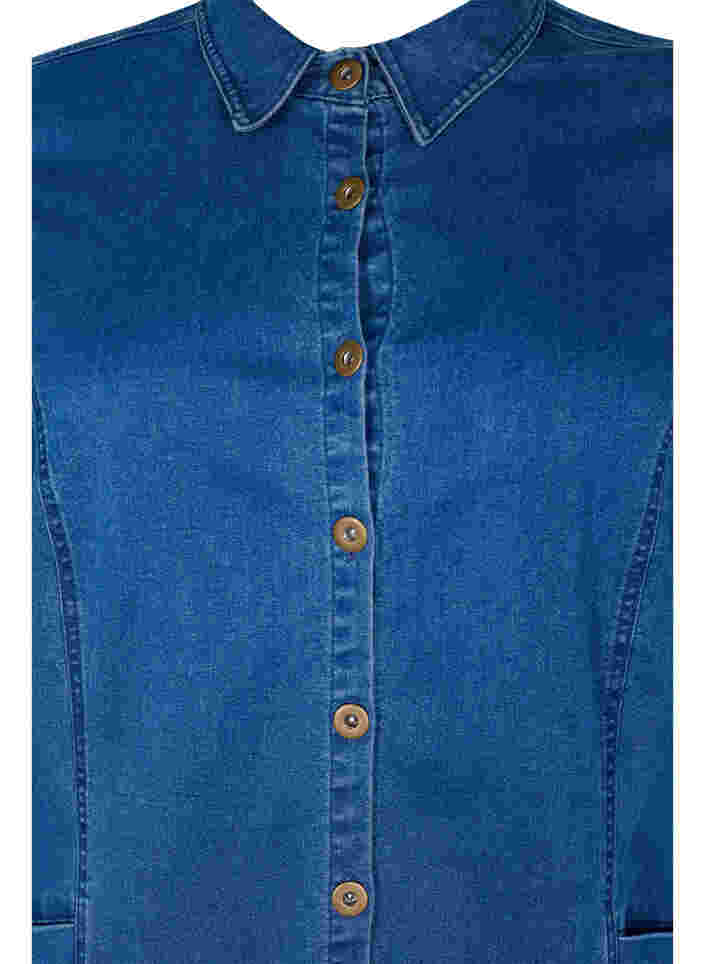 Denim skjortekjole med 3/4 ermer, Blue denim, Packshot image number 2