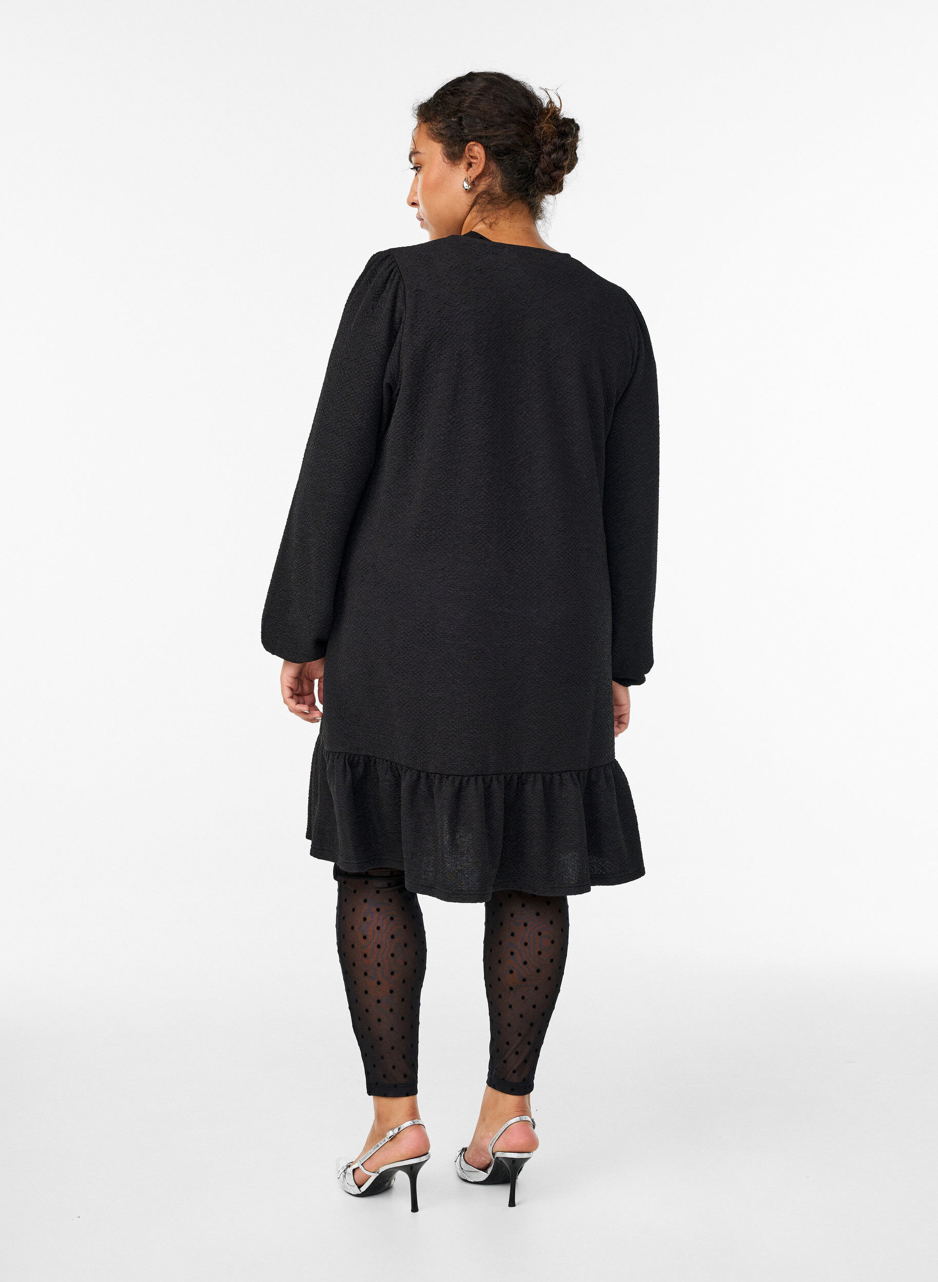 Zizzi Mesh-leggings med velurdotter, Svart, Model image number 1
